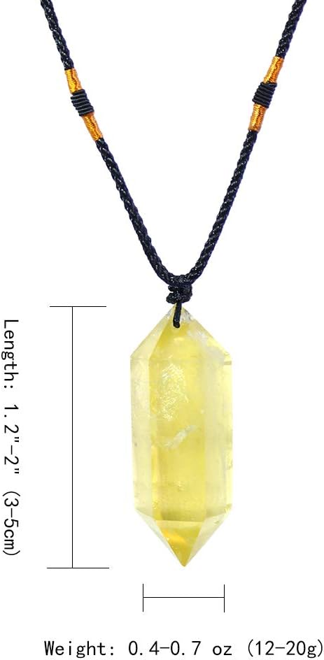 Runyangshi Citrine Healing Crystal Pendants, Double Pointed Natural Crystal Quartz Necklace 6 Faceted Chakra Crystal Wand Stone