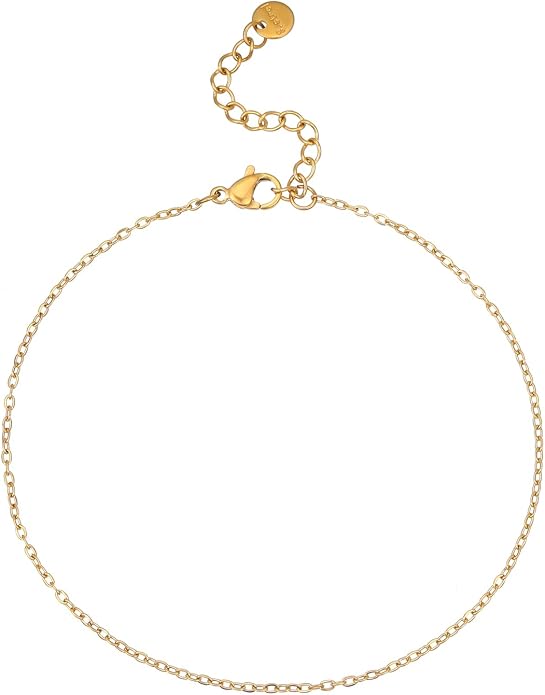 Dainty Ankle Bracelets for Women 18K Gold Plated Satellite Beaded Herringbone Lip Chain Anklets Simple Minimalist Summer Beach Foot Jewelry Christmas Gifts