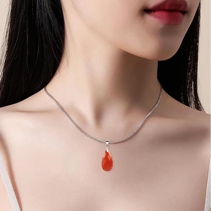 iSTONE 925 Sterling Silver Natural Crytral for Womens Pendant Necklace, Gemstone Birthstone with 17.8" Silver Chain Ladies