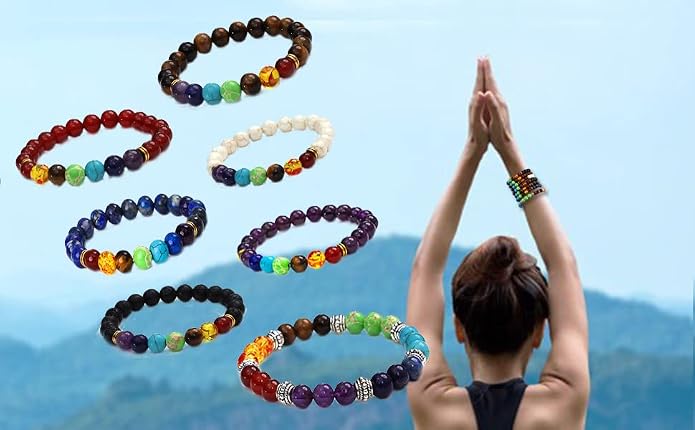 Eigso 7 Chakra Diffuser Bracelets Set for Women Men Reiki Healing Meditation Lava Rock Stone Beads