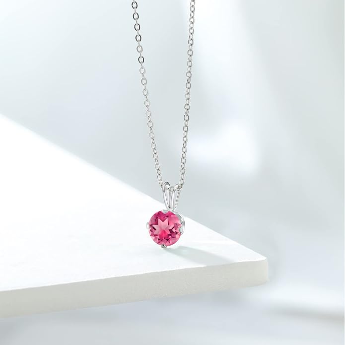 Gem Stone King 7MM Round Gemstone Birthstone Pendant Necklace For Women | 925 Sterling Silver | With 18 Inch Silver Chain | Fine Jewelry Gifts for Women Her Mom Wife