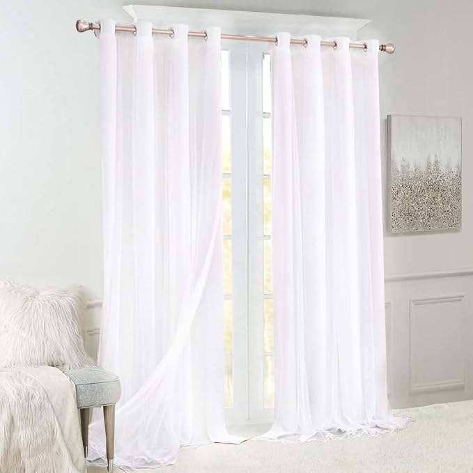Winter White Short Curtains with Sheer - Curtains with Voile Sheer Drapes Thermal Grommet Window Treatments for Kids/Girls Bedroom Nursery Living Room, 52 x 54 inch, 2 Panels