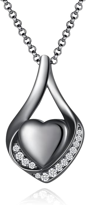 Cremation Jewelry 925 Sterling Silver Teardrop Urn Necklace for Ashes Heart Shape Memorial Keepsake Pendant for Human Ashes for Women Gift