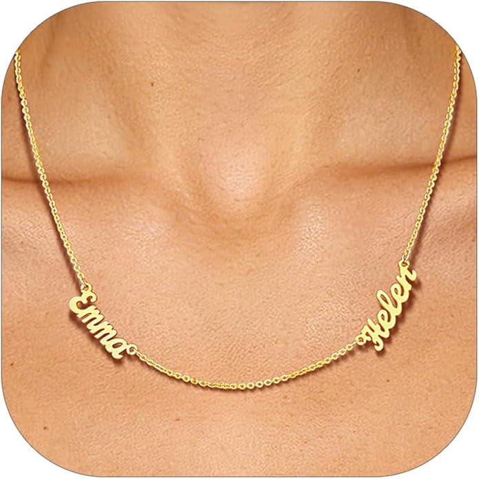 Custom4U Custom Name Necklace for Women, Personalized 1-5 Name Necklace, Sterling Silver/Stainless Steel 14K Gold Plated Nameplate Necklaces, Gift for Mom Wife Anniversary Birthday with Box