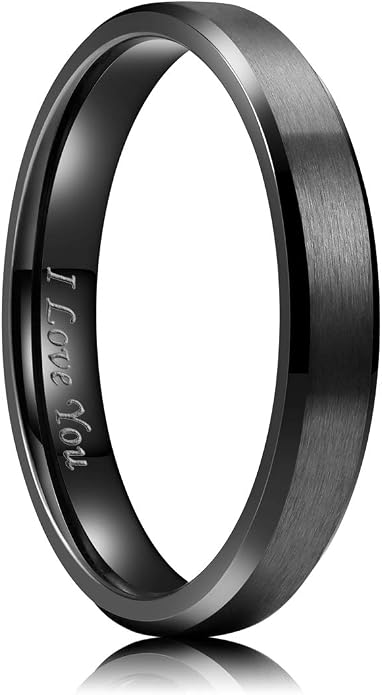 King Will 316L Stainless Steel Wedding Ring for Men Women, 2mm-8mm Width Black/Silver/Gold Wdding Band Laser I Love You Multic Style,Comfort Fit Size 4-16