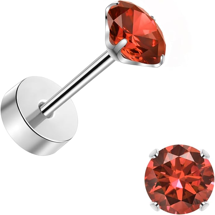 Titanium Earrings for Women Stud Earrings Cubic Zirconia Dainty Screw Flat Back Hypoallergenic Earrings for Women for Multiple Cartilage Helix Conch Tragus Piercing Jewelry for Sensitive Ears