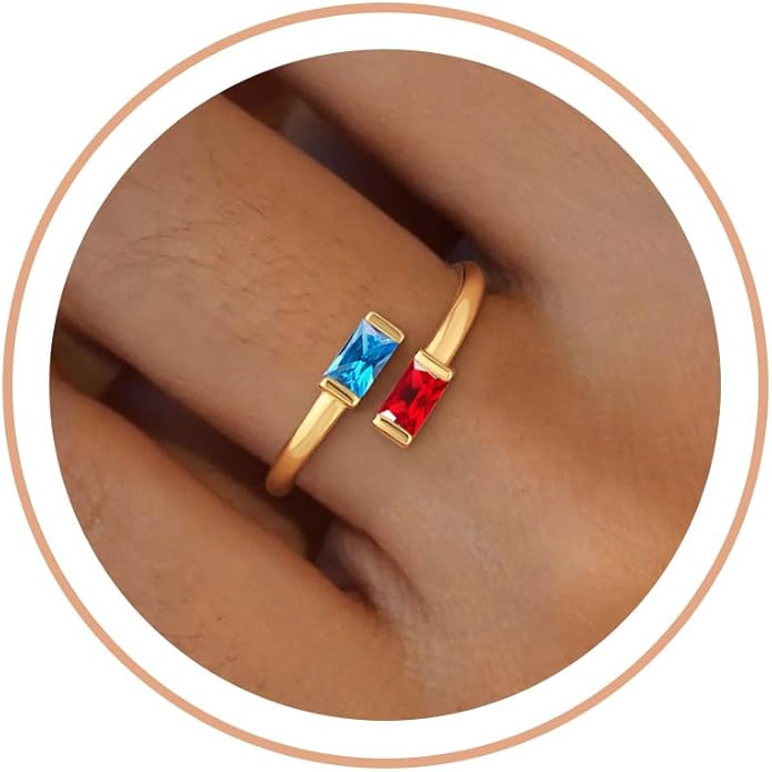 Honsny Gold Birthstone Rings for Women Non Tarnish 14K Gold Plated Adjustable Emerald Ring Cubic Zirconia Gemstone Promise Ring for Her Engagement Personalized Waterproof Jewelry Gifts for Birthday