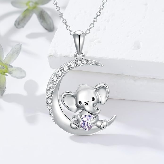 PROESS Animal Birthstone Necklace 925 Sterling Silver Otter/Axolotl/Hippo/Elephant/Dachshund/Monkey/Red Panda Pendant Necklace Animal Birthstone Jewelry Gifts for Women