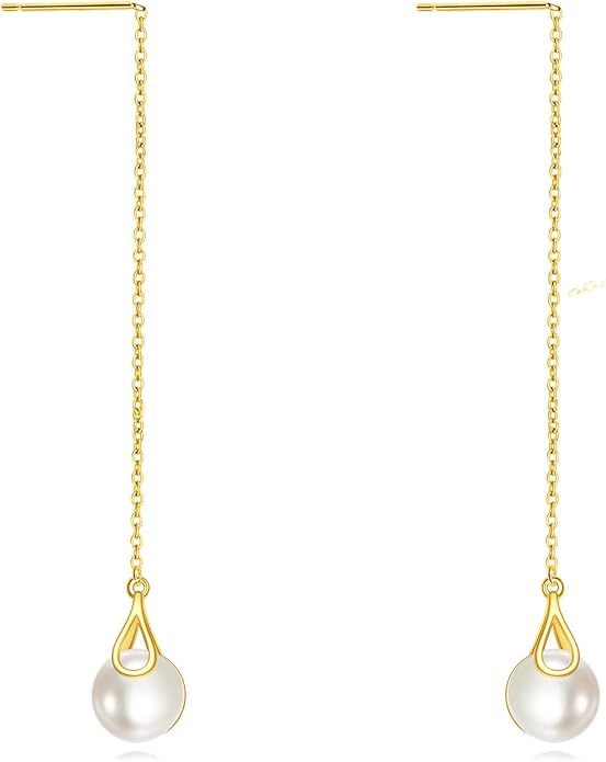 POPLYKE Sterling Silver CZ Threader Earrings Teardrop Chain Tassel Dangling Earrings for Women Dangling Jewelry