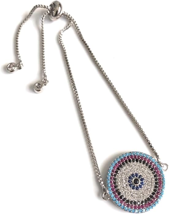 SIFRIMANIA Evil Eye Adjustable Sliding Bead Shiny Bracelet Lucky Charms Jewelry for Women of All Ages