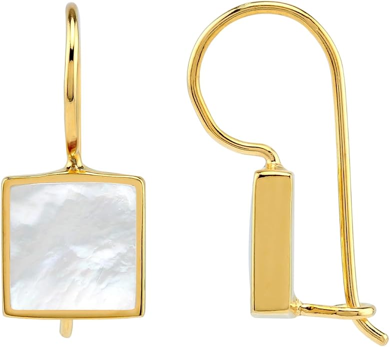 Silvershake 9MM Square Shape Stone Inlay White Gold Plated or 18K Gold Plated 925 Sterling Silver Basic Hook Closure Earrings Jewelry for Women