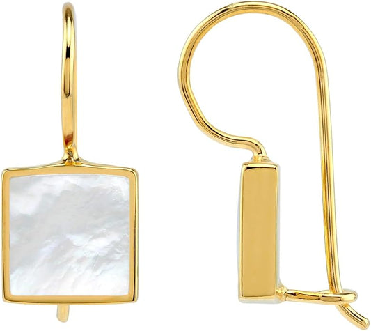 Silvershake 9MM Square Shape Stone Inlay White Gold Plated or 18K Gold Plated 925 Sterling Silver Basic Hook Closure Earrings Jewelry for Women