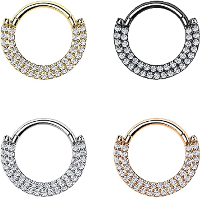 Pierced Owl - 16GA G23 Implant Grade Titanium Double CZ Crystal Lined Cartilage Helix Daith Septum Hinged Segment Ring