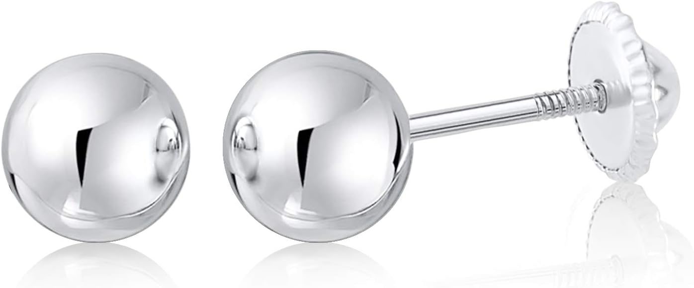 MASSETE Gold Ball Stud Earrings for Women and Girls Screwback | 10k, 14k, 18k | White Yellow or Rose Gold | 3mm 4mm 5mm | Nickel Free