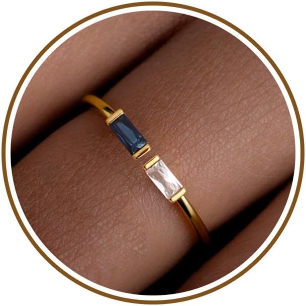JSJOY Birthstone Rings for Women Dainty Emerald Blue Ring Birthday Gifts for Mom Her Gemstones CZ Ring for Teens Gold Rings That Don't Tarnish Adjustable Ring Jewelry Gifts