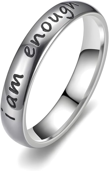I Am Enough Rings for Women Men Silver Inspirational Encouragement Rings Size 6-9