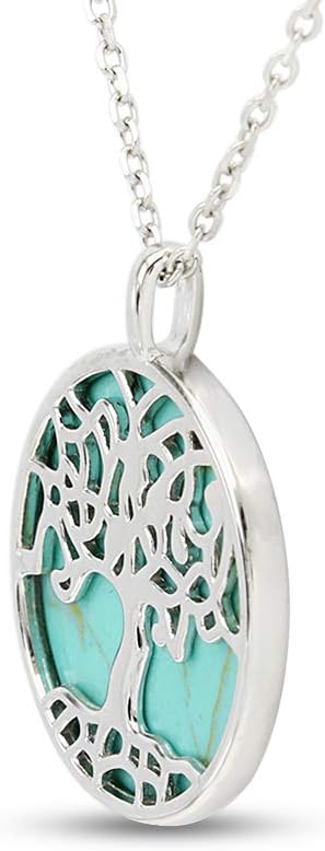 AFFY Turquoise Celtic Jewelry Silver Pendant, Tree of Life Necklace, Celtic Necklace Tree of Life for Women/Arbol de la Vida Colgante, 18'' Sterling Silver 925 Chain