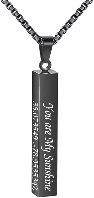 Personalized 3D Vertical Bar Necklace, Custom Necklace Engraved with Any Name Pendant Jewelry Mothers Day Gift