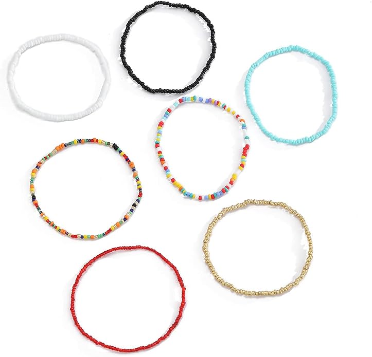Pingyongchang Boho Handmade Beads African Anklets Set Layered Beach Colorful Stretch Beaded Elastic Foot Hand Chain Anklets Bracelets for Women Jewelry