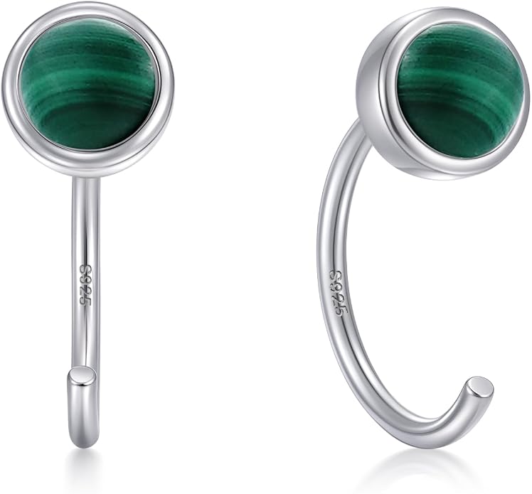 CHIC & ARTSY 925 Sterling Silver Half Hoop Earrings for Women, Dainty Huggie Hoops with Synthetic Opal, Moonstone, CZ & Gemstones, Lightweight Comfort Fit Everyday Elegant Jewelry