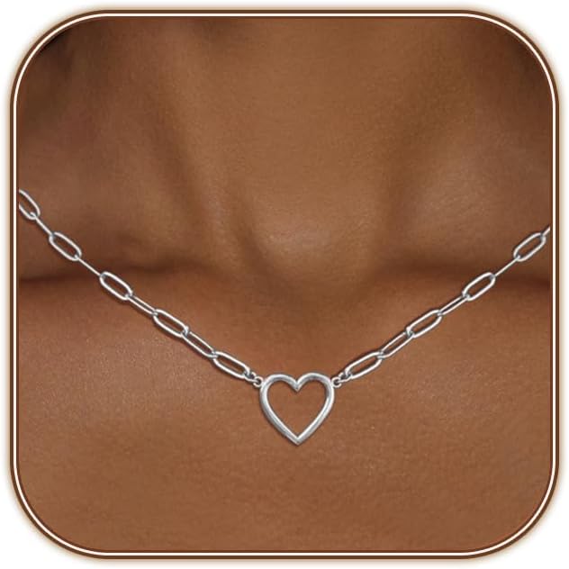 HERIER Cute Heart Necklace Dainty 18k Gold Plated Tiny Heart Pendant Choker Necklaces Small Gold Love Open Heart Chain Necklace for Women Simple Gold Necklace for Women Trendy Jewelry
