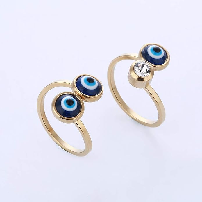 Gold Plated Evil Eye Ring for Women - 10k Gold Plated Stainless Steel Open Ring,Eyes Evil Mid Rings for Women,Cool Openable Rings