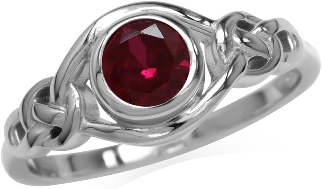 Silvershake Birthstone Gemstones White Gold Plated 925 Sterling Silver Irish Celtic Knot Engagement or Promise Solitaire Ring Jewelry for Women
