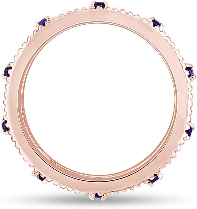 Jewel Zone US Filigree Eternity Wedding Band Ring for Women, Round Cut Simulated Gemstone Stackable Promise Ring in 14K Gold Plated 925 Sterling Silver Band Width 3.5mm – Elegant Jewelry for Her