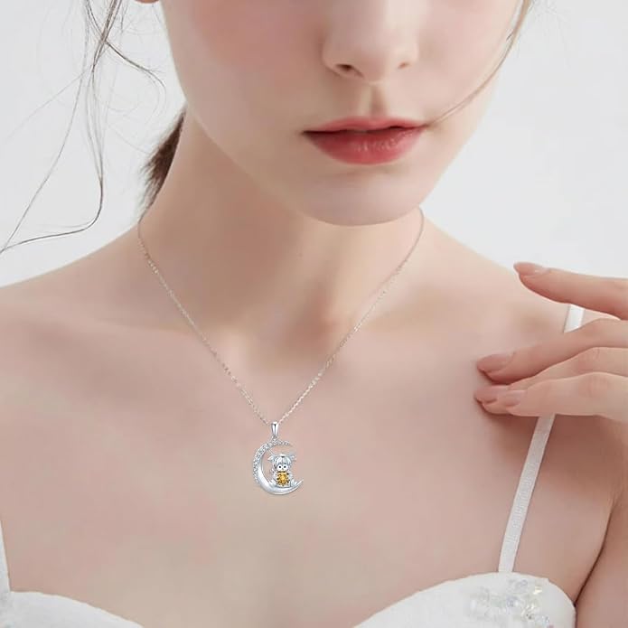 PROESS Animal Birthstone Necklace 925 Sterling Silver Otter/Axolotl/Hippo/Elephant/Dachshund/Monkey/Red Panda Pendant Necklace Animal Birthstone Jewelry Gifts for Women