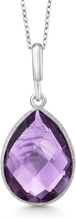 Gem Stone King 6.50 Cttw Amethyst Teardrop Pendant Necklace For Women | 925 Sterling Silver | Pear Shape 16X12MM | Gemstone Birthstone | With 18 Inch Silver Chain