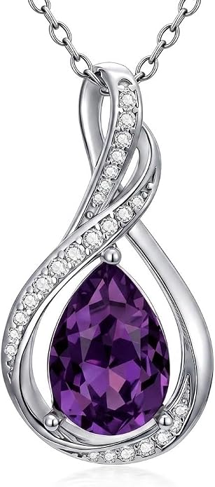Teardrop Necklace 925 Sterling Silver Birthstone Necklace for Women Pendant Infinity Love Anniversary Birthday Jewelry Gifts for Mom Her Wife