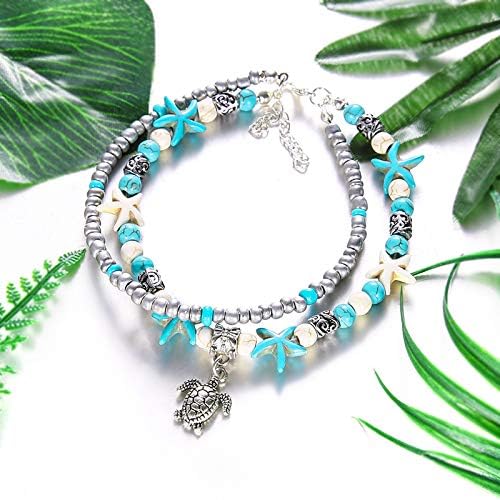 Suyi 5pcs Ankle Bracelets for Women Layered Beach Adjustable Anklets Boho Chain Anklet Foot Jewelry