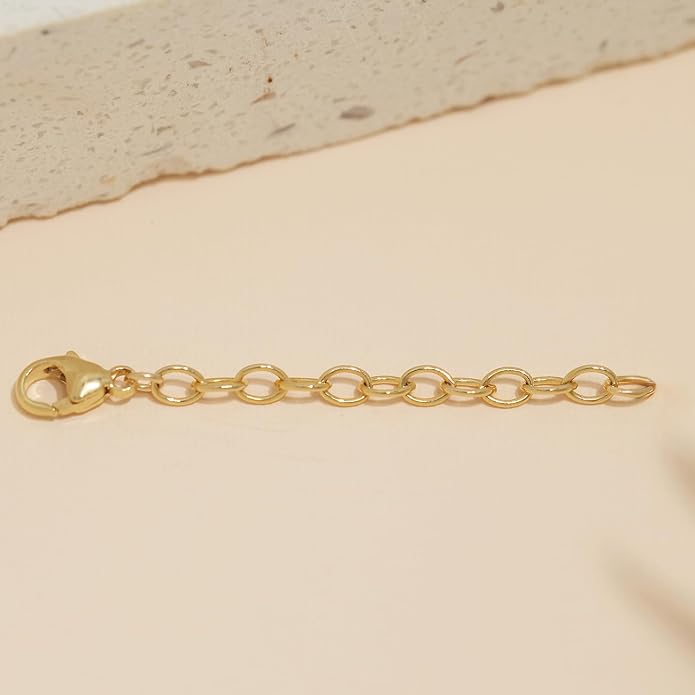 Necklace Bracelet Extender for Women Men - 14K Gold Filled or Solid 925 Sterling Silver Extension, Medium Size Jewelry Chain Durable Strong Removable 2" 4" or 6" Made in USA (Single Piece)