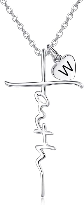 PRAYMOS Faith Cross Necklace for Women 925 Sterling Silver Pendant Necklace With Birthstone Initial Christian Religious Confirmation Baptism Mothers Day Gifts