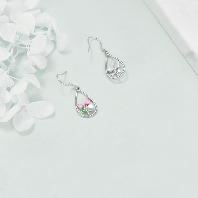 CRMAD Hummingbird/Bee/Leaves/Sunflower/Daisy/Dragonfly/Rose/Lotus Flower Sterling Silver Filigree Teardrop Earrings Abalone Shell Jewelry for Women