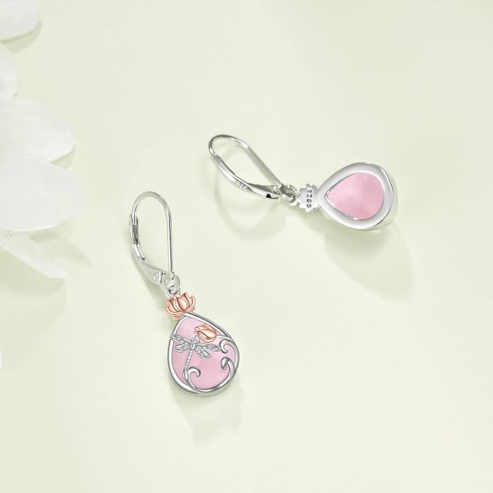 AOBOCO Teardrop Dangle Earrings for Women 925 Sterling Silver Moonstone Flower Filigree Leverback Jewelry Birthday