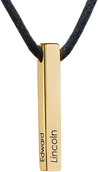 Custom Sterling Silver Men Name Necklace - Up to 6 Inscriptions - Stainless Steel, Gold or Gold Vermeil Plated - Meaningful Father's Day Gift for Him, Husband