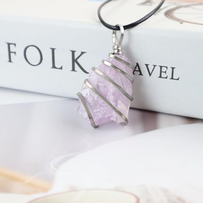 Natural Gemstone Pendant Necklace For Men & Women Spiritual Jewelry Wire Wrapped Gemstone Chakra Necklaces Real Stones For Him & Her