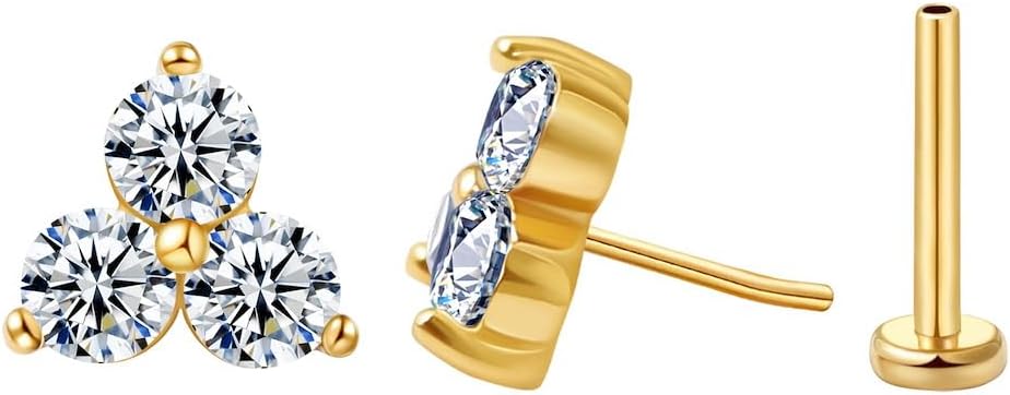 FANSING Cartilage Earring Tragus Stud Trio CZ Stone Flat Back Earring for Helix Conch Threadless Push Pin Labret Stud
