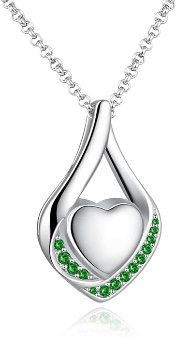 Cremation Jewelry 925 Sterling Silver Teardrop Urn Necklace for Ashes Heart Shape Memorial Keepsake Pendant for Human Ashes for Women Gift