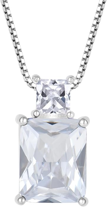 STARCHENIE Princess/Emerald Cut Birthstone Pendant Necklace for Women 925 Sterling Silver Birthday Anniversary Jewelry Gifts