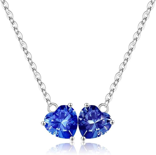 Iefil 1.25Ct Double Heart Birthstone Necklace - 925 Sterling Silver Birthstone Necklace, Birthday Gifts for Women, Jewelry Gifts for Mom Daughter Wife