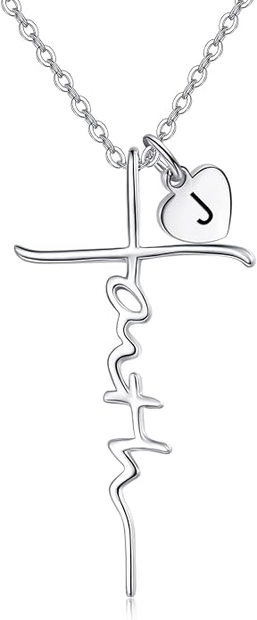 PRAYMOS Faith Cross Necklace for Women 925 Sterling Silver Pendant Necklace With Birthstone Initial Christian Religious Confirmation Baptism Mothers Day Gifts