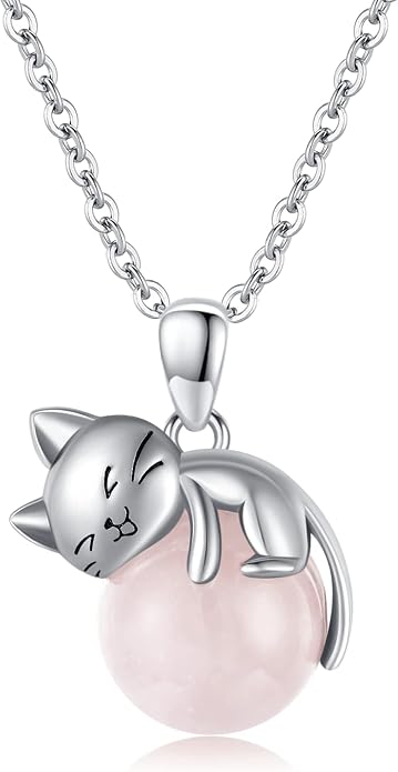 Cat Necklace Sterling Silver Cat Zircon Pendant Gothic Jewelry for Women Animal Lovers Gifts