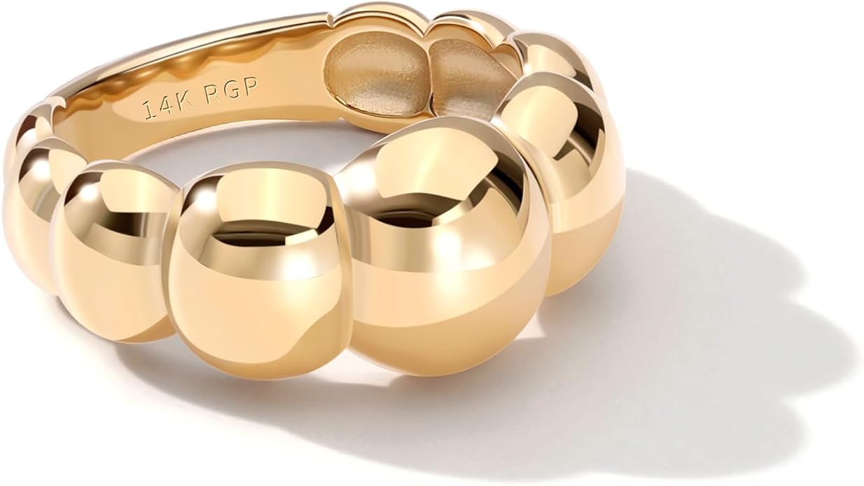 Chunky Dome Rings for Women and Men Cute Fat Puffy Statement Thumb Band High Polished Comfort Bubble Stackable Ring Size 5-10（Gold and Silver）