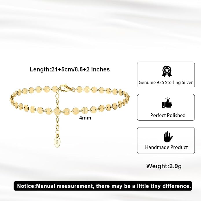 925 Sterling Silver Chain Anklets Bracelet For Women Adjustable Anklet Bracelet With Rhodium Plating For Long-Lasting Shine Silver Anklets For Women Jewelry Gift for Women