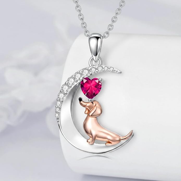 PROESS Animal Birthstone Necklace 925 Sterling Silver Otter/Axolotl/Hippo/Elephant/Dachshund/Monkey/Red Panda Pendant Necklace Animal Birthstone Jewelry Gifts for Women