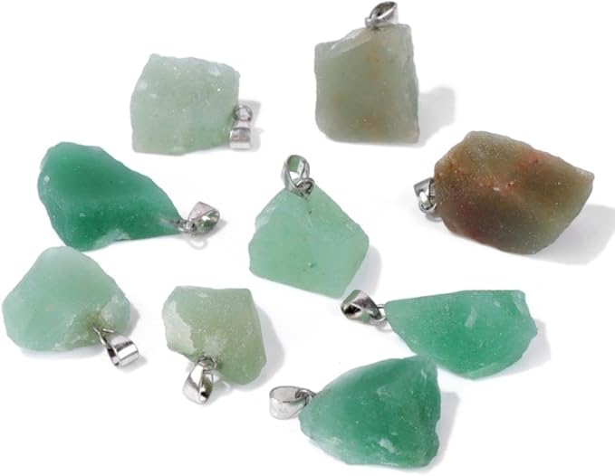 10pcs Irregular Raw Natural Green Aventurine Rock Stone Pendant Healing Crystal Chakra Gemstone Charm for Jewelry Making DIY Necklace Earrings Accessories Reiki