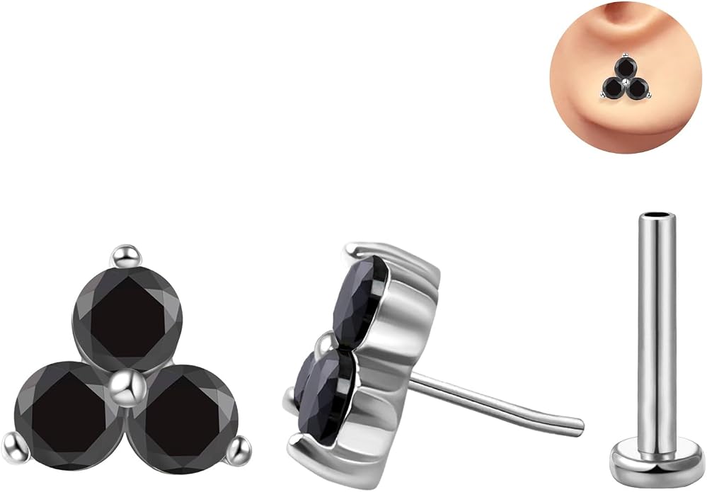 FANSING Cartilage Earring Tragus Stud Trio CZ Stone Flat Back Earring for Helix Conch Threadless Push Pin Labret Stud