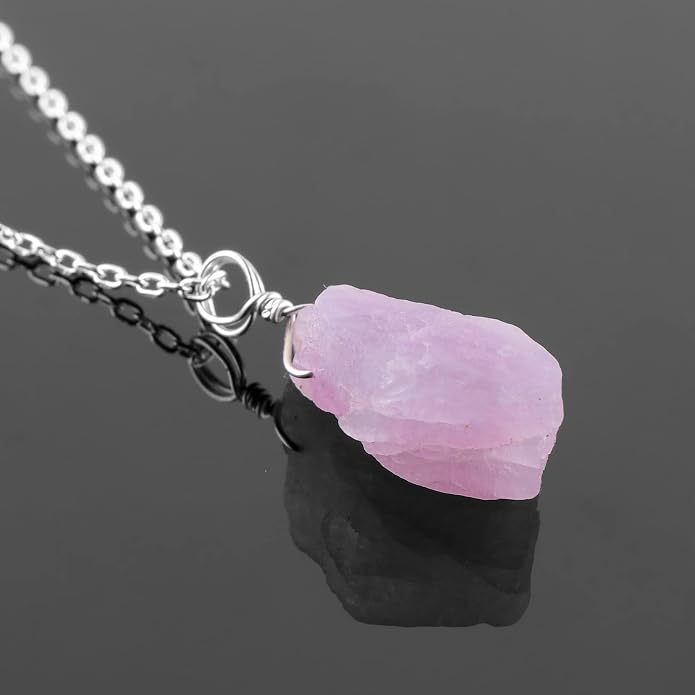 Raw Birthstone Crystal Necklace for Women, Hypoallergenic 925 Sterling Silver Pendant, Adjustable 16+2" Silver Chain, Light Natural Gemstone Jewelry for Everyday Wear & Gift for her & him